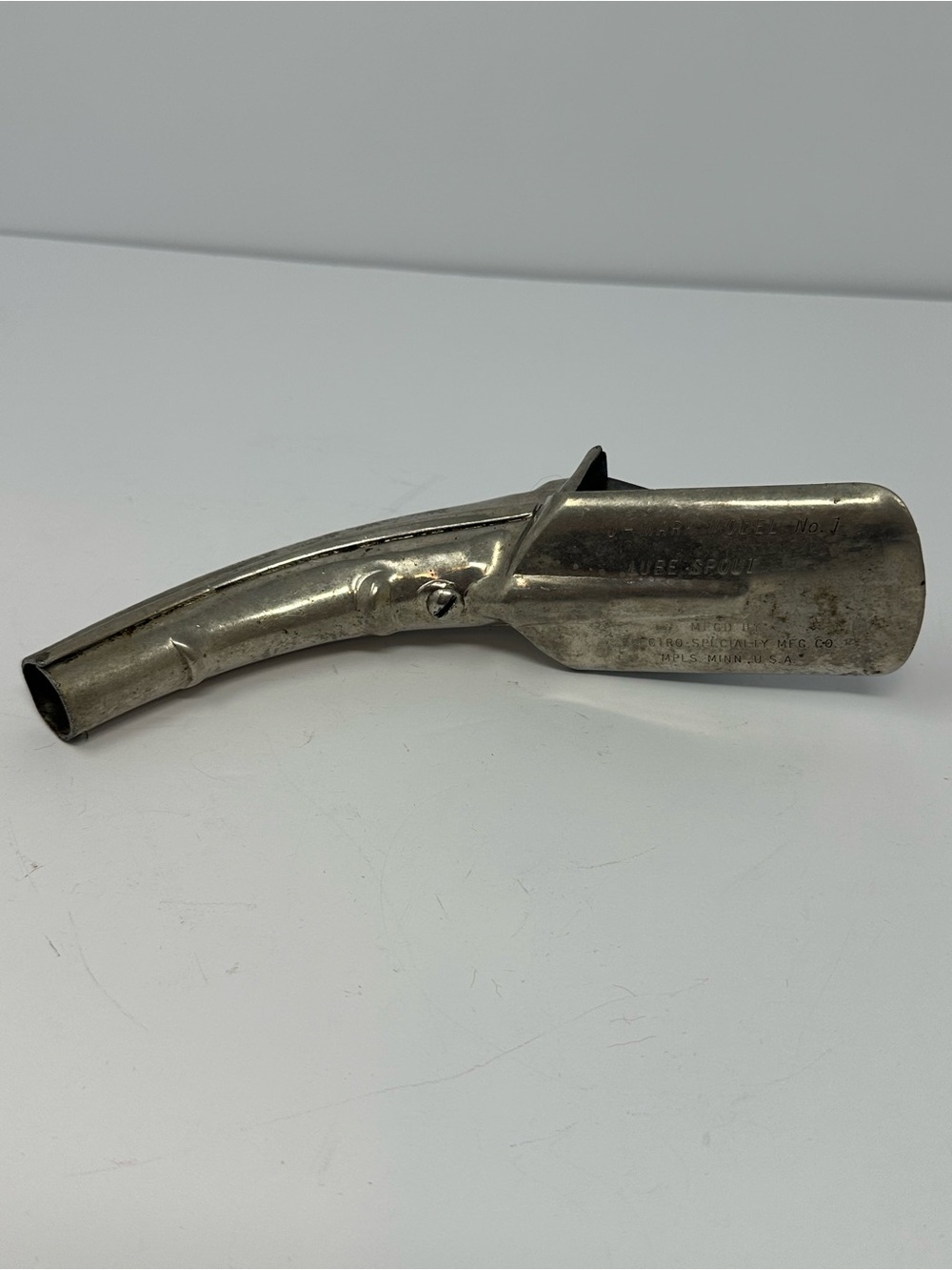 Vintage J-Mark Model 1 Steel Punch Lube Spout For Round Quart Oil Can A1